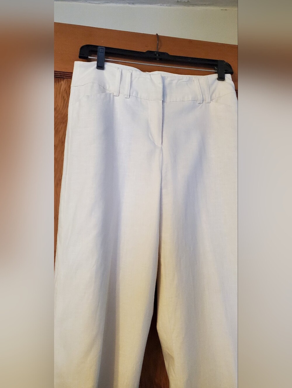 Linen Cream Straight-Leg Pants Lined